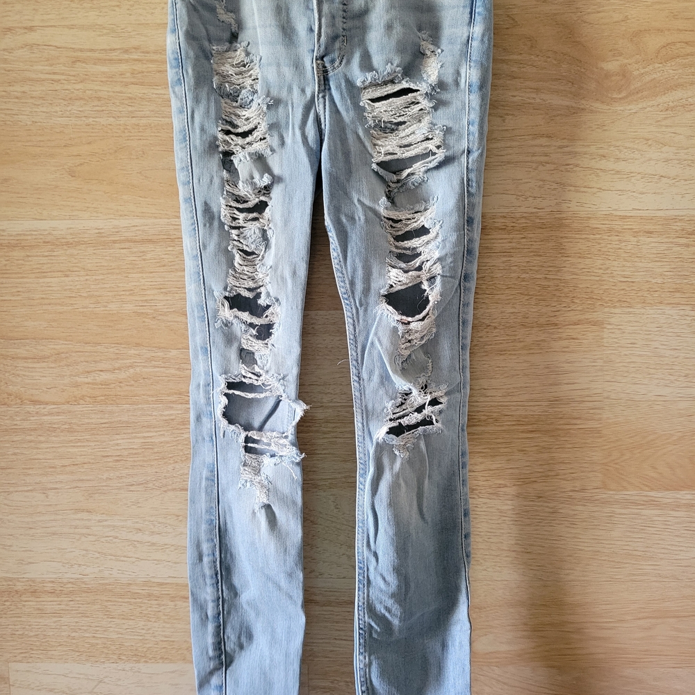 Hollister Women's Ripped Skinny Jeans - Light Blue